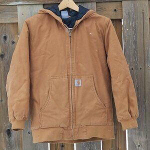 Carhartt Quilted Lined Brown Hooded Full Zip Jacket #13706 Boys LG(14-16)